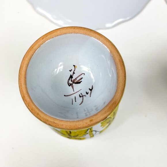 Cantagalli Florence Italy Double Egg Cups With Plates Set Of 2 Ceramic Ivy Vine - Picture 7 of 7